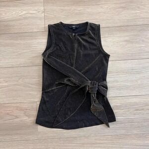 Vintage Chocolate Brown Shimmer Knit Tie Front Top Women S Metallic Sparkle Glam